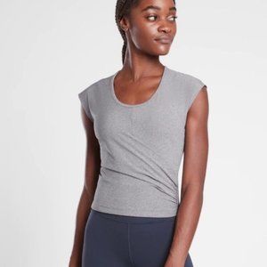 *Athleta | Bayview Ribbed Cropped Faux Wrap Top Workout Tank in Heather Grey L